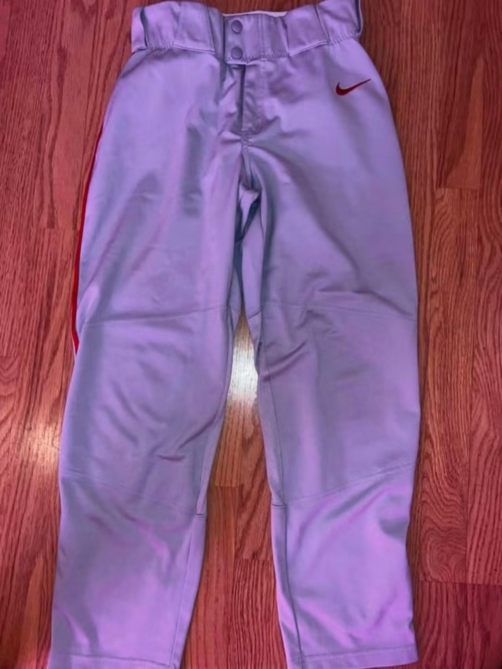 Nike Kids Light Gray Baseball Pants with Red Swoosh